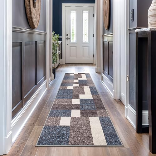 Rugshop Modern Boxes Design Non-Slip (Non-Skid) Runner Rug 2'7" x