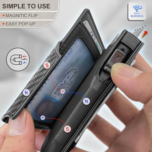 Men's Slim Front Pocket Wallet Genuine Leather with Money Clip AirTag Compatible Compact Design 3.8×2.8×0.9 Inches (Black2714)4