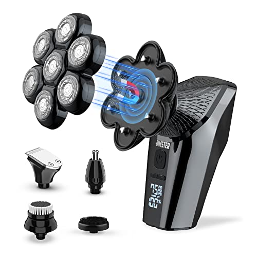 Electric Razor for Men, JIMSTER 5-in-1 Head Shaver for Bald Men, Magnetic Cordless Electric Head Shavers with Beard Nose Hair Trimmer, IPX7 Waterproof Wet/Dry Mens Grooming Kit, Type-C Charge (Black)