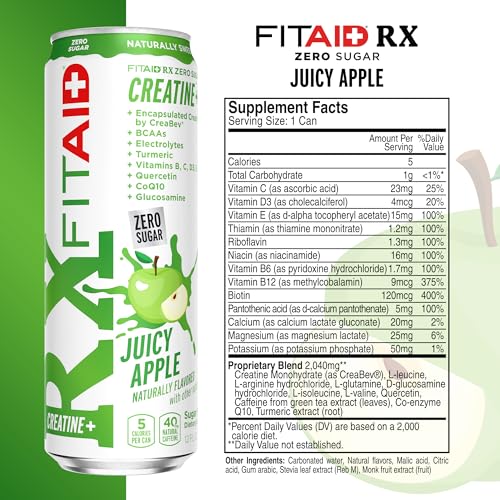 Image of FITAID RX Zero Sugar, Encapsulated Creatine, Workout Recovery Drink, All-In-One Blend, BCAAs, Glucosamine, Turmeric, B-Complex, Electrolytes, Variety Pack, 12 Fl Oz (Pack of 12)