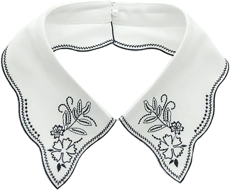 [JUNENTER] 女性用装飾刺繍花半襟純色付け襟取り外し可能なフェイクカラーディッキー