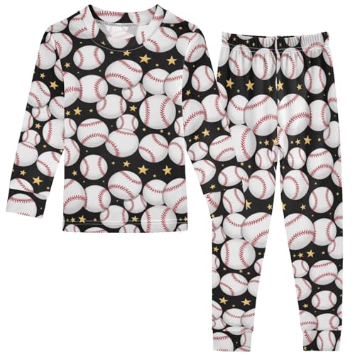 Pigsaly Pajama Set 2 Piece Black Line Strip Baseball Softball Ball Pajama Sets Long Sleeve Pjs Sleepwear 6Y