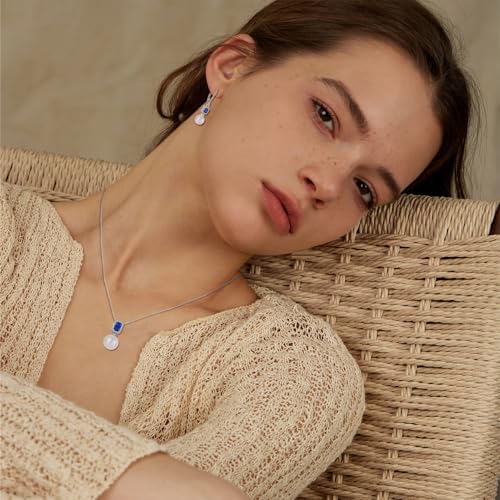 Pearl Necklace for Women 925 Sterling Silver Birthstone Pendant Necklace Emerald Cut Jewelry Gifts for Her2