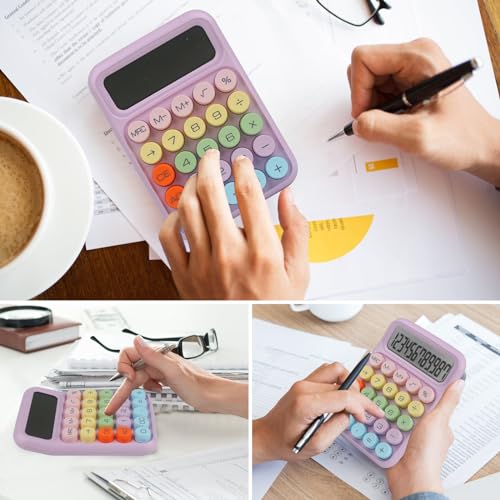 Bimormat Cute Electronic Calculator,12 Digit Large LCD Display and Big Round Buttons Candy-Colored Desktop Calculator for Office,School,Home,Business(DE-COR-Purple)