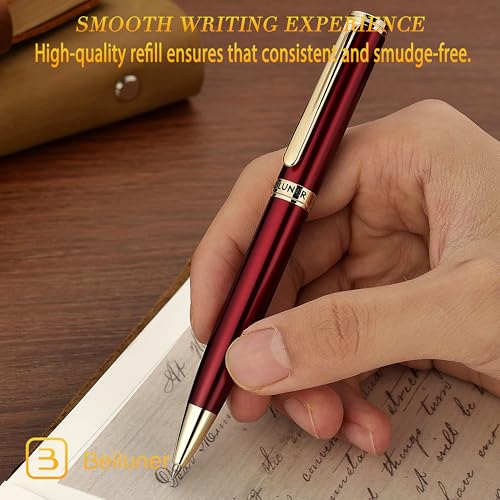 Image of BEILUNER Red Lacquer Gel Pen With 24K Gold Finish, Retractable Pens, Gift Pen Set, Professional, Elegant, Writing, Executive, Office, Nice Fancy Designer, Perfect for Men and Women