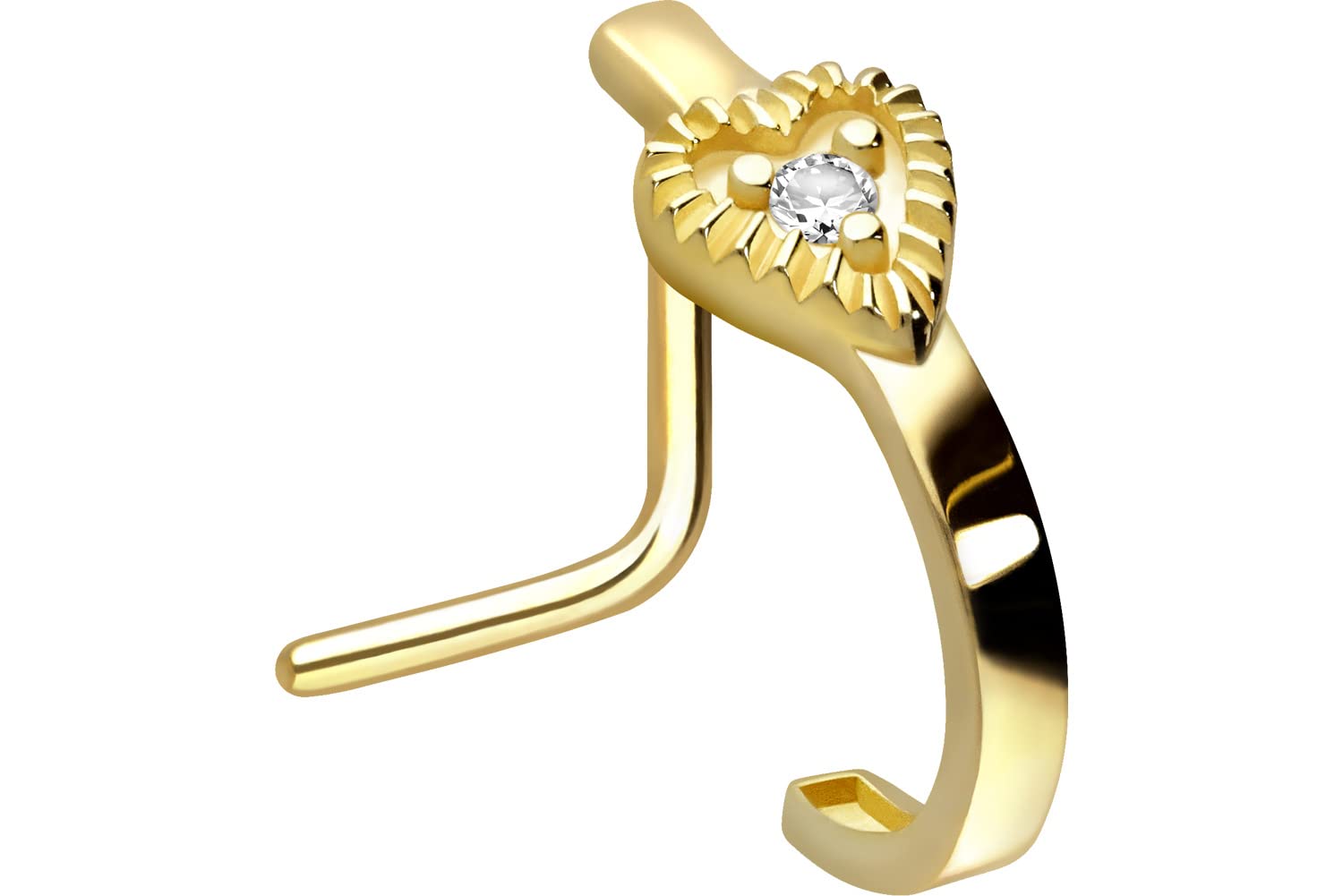 PIERCINGLINE 14/18 Karat Gold Nasenstecker MOISSANIT + HERZ Nasenpiercing Piercing Nase