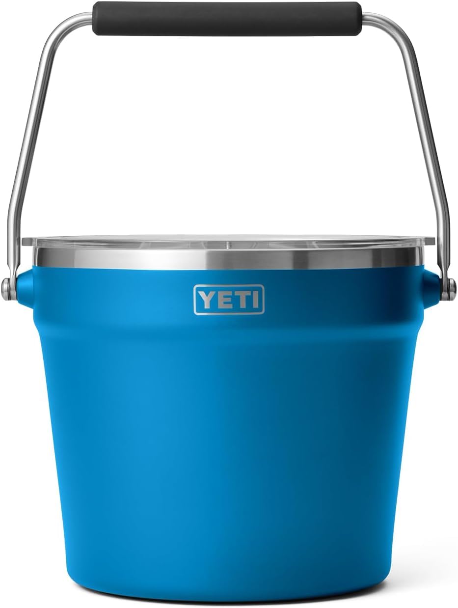 YETI Rambler Beverage Bucket, Double-Wall Vacuum Insulated Ice Bucket with Lid, Big Wave Blue, 7.6 L