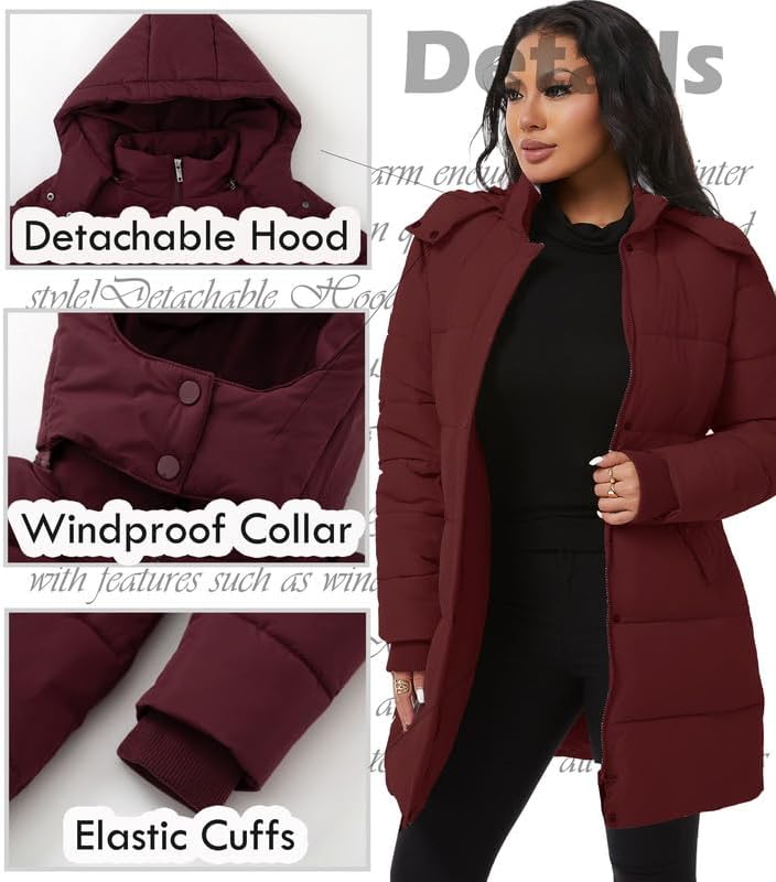 GGleaf Women's Winter Thicken Puffer Coat Warm Snow Jacket with Removable Hood Fashions Long Jacket - Image 5