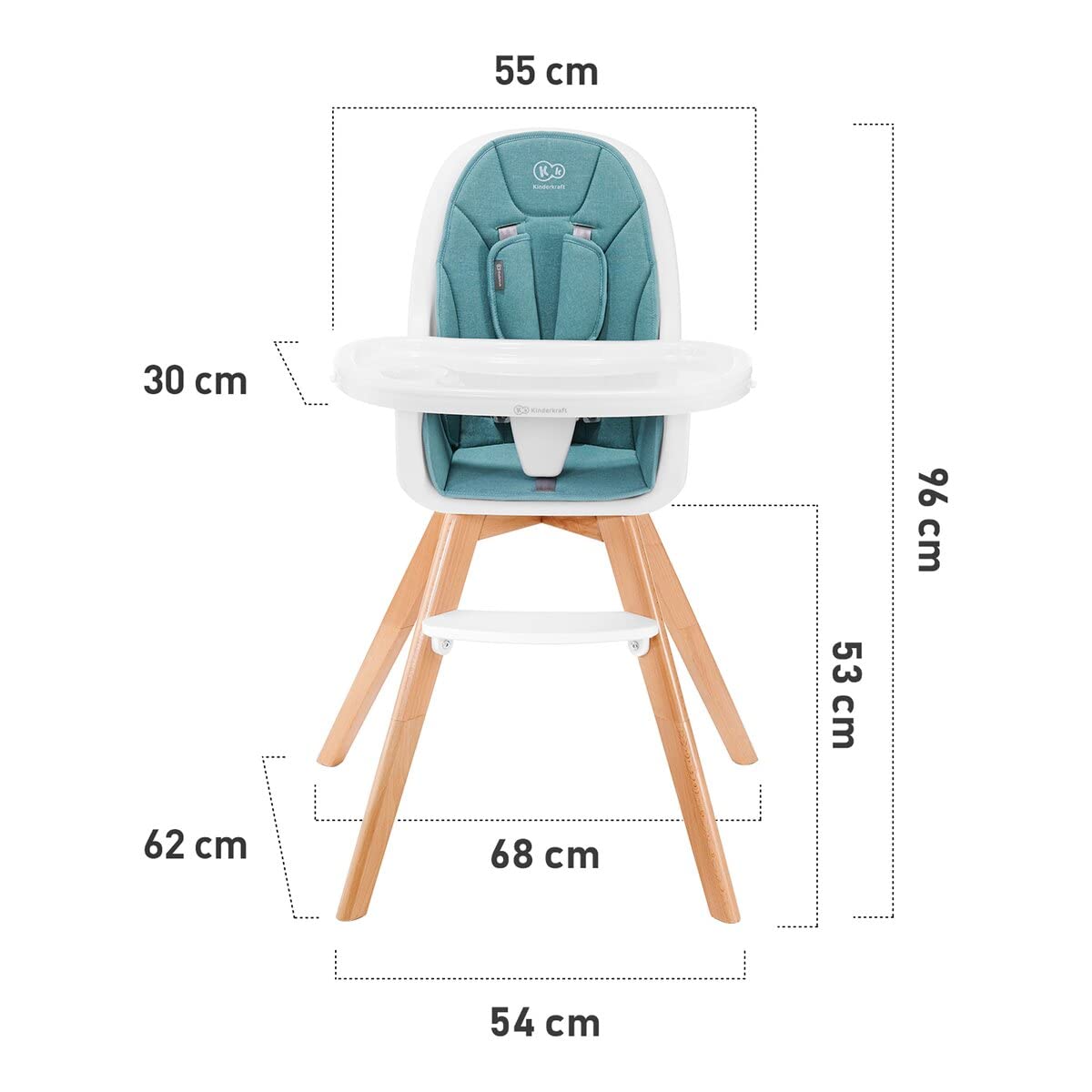 Kinderkraft Seggiolone Pappa TIXI, Gambe In Legno, Ergonomico, Vassoio Regolabile, Poggiapiedi, 6 Mesi fino a 5 Anni, Rosa