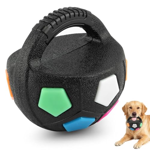 KOSLEOW Giocattolo per Cani a Forma di Calcio con Maniglia, Palla 13cm in Gomma, per Cani di Media e Grande Taglia, Colorato Gioco Interattivo e Calmante da Masticare