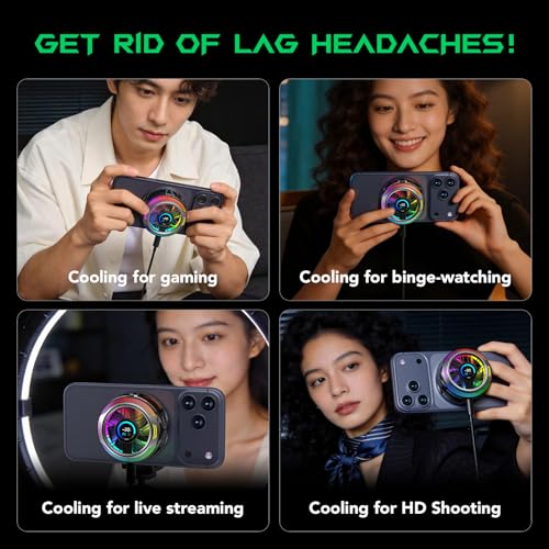 Image of Black Shark Magnetic Phone Cooler 6 Pro - Smart Display, Magnetic Ring Plate, Addressable RGB LEDs, App-Controlled Cooling Fan for iPhone MagSafe, Android & iPad - Gaming, Streaming & Photography