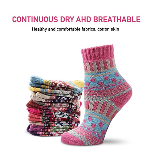 Image of Winter Women Socks 5 Pairs Vintage Wool Casual Thermal Crew Socks