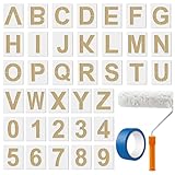 Potchen Parking Lot Painting Kit 36 Pcs 12 Inch Large Letter and Number Stencils Reusable Templates and Paint Roller Blue Tape Senior Parking Spot DIY Art Craft for Wall Door Porch Road Signage