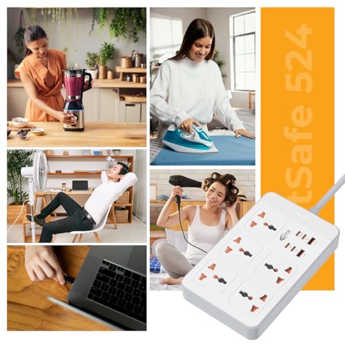 Image of OTEK Extension Board with 5 Universal Sockets 6 USB Ports 4 Type C and 2 Type A Ports 2 Meter Cord 2500W 10A Surge Protector Fire Resistant ABS Body Multiplug Socket with Safety Shutter White