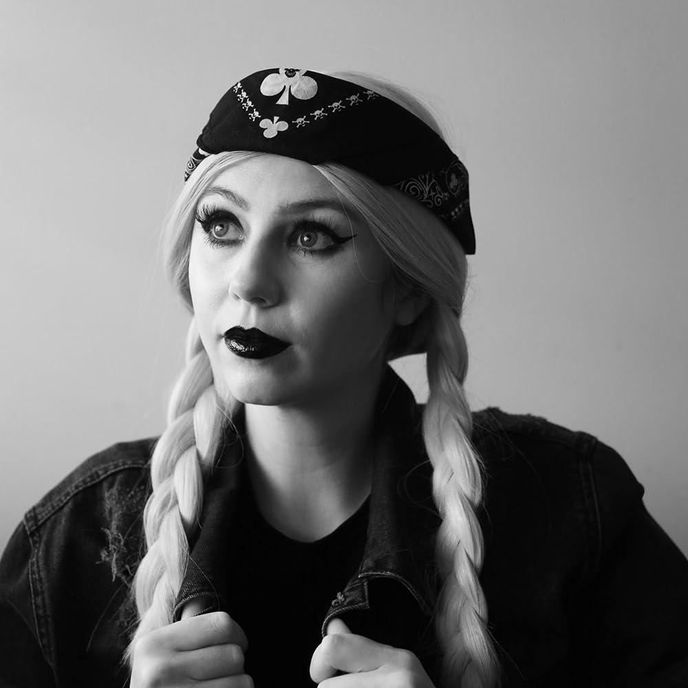 TRIXES Czarna bandana, motyw karty do gry, chusta na głowę z dwustronnym wzorem białej czaszki – ocieplacz na szyję dla dorosłych, unisex, piracka bandana, kominiarka dla motocyklisty, akcesoria,