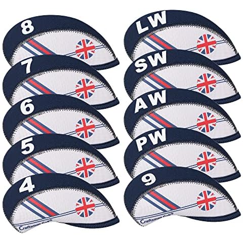 Craftsman Golf 10cs White and Blue United Kingdom Flag Neoprene Iron Covers Headcover Set with Large No Cover