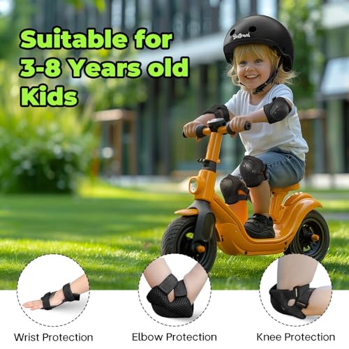 Besttravel Kids Helmet and Pads Set, Toddler Adjustable Toddler Bike Helmet Age 5 and Older Boys Girls Multi-Sports Safety (Black with Pads) - Thumbnail 4