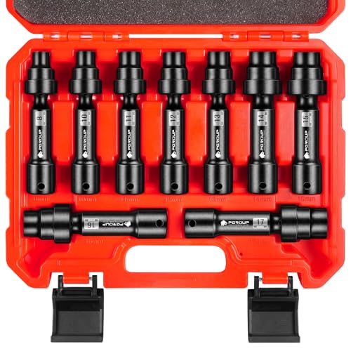 9-Piece 1/2 Drive Driveline Limited Clearance Socket Set 12-Point Metric Impact Swivel Socket Set Cr-Mo Steel with Storage Case for Automotive & Industrial