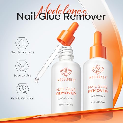 Image of modelones 30ml Nail Glue Remover for Press On Nails, Upgrade Clear Stick On Nails Remover for Acrylic Tips, Nail Polish Remover with Wood Stick