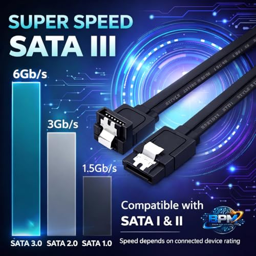 Image of SATA 3 Data Cable 50cm (6Gbps) High-Speed HDD /SSD Cable For Desktop PC, Hard Drive, SSD & Optical Drives (Pack of 2)