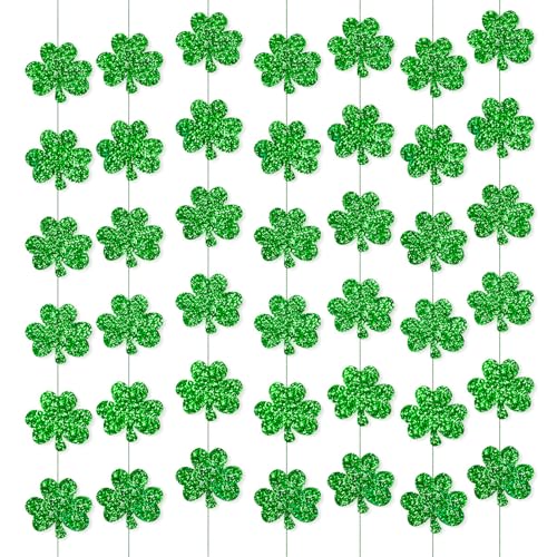 Ovanda 3 Stück St. Patrick's Day Girlanden, Glitzer Klee Banner Girlanden, Kleeblatt St Patricks Day Deko, Kleeblatt Deko, Glücksmotiv Hängende Girlande