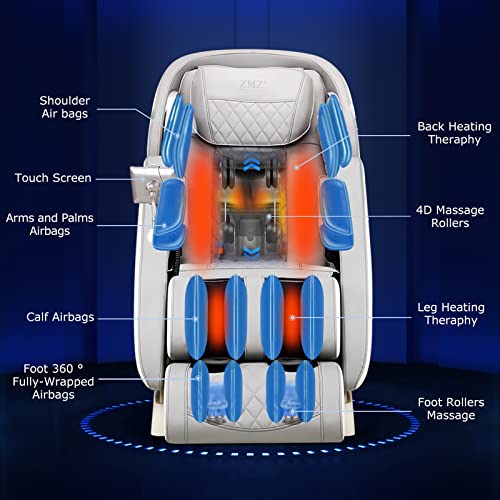 Zmz 2023 4D Massage Chair Recliner, Sl Track Massage Chairs Zero Gravity Full Body With Airbags, Foot Rollers, Waist And Calf Heat, Body Scan, Shortcut Key, Bluetooth, Shiatsu Recliner (Gray) #TOP2