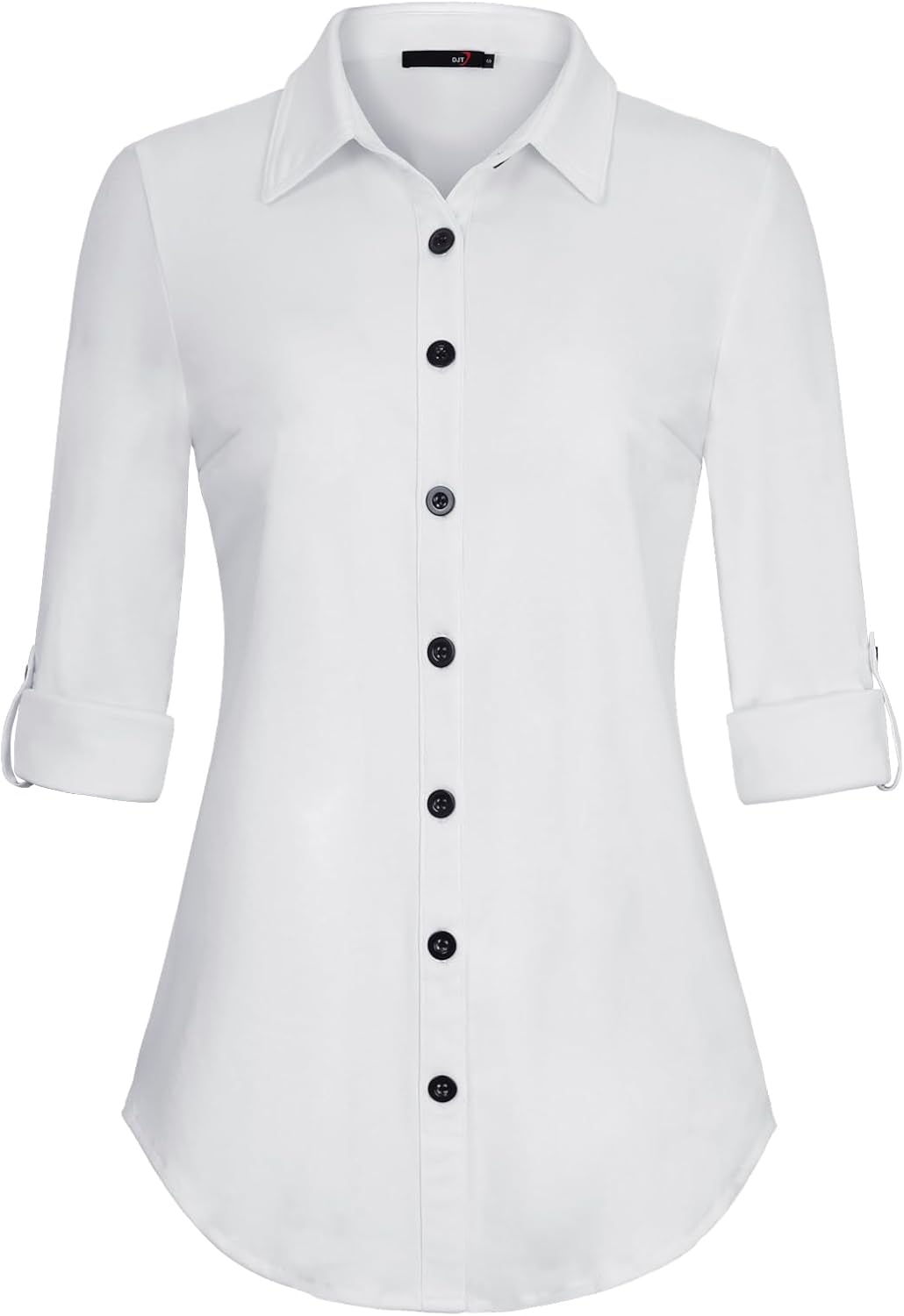 DJT Womens Soft Knitted Shirts Stretchy Roll Up Long Sleeve Dressy Casual Button Down Shirt Work Blouse Tops