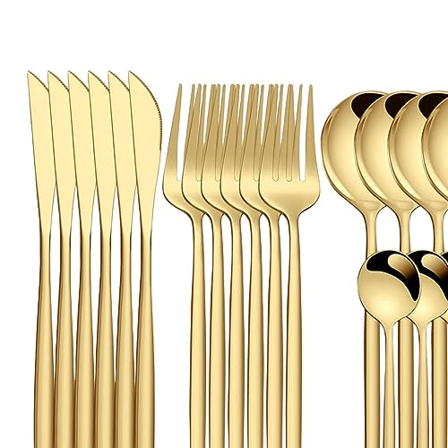 LICHTS 24Pcs Family Dinnerware Cutlery Set Flatware Set for Hotel Home Aureate