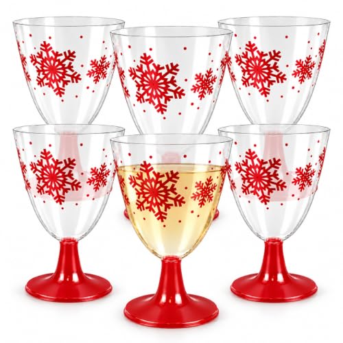 Copas de agua, Copa de Vino, Plástico, Diseño Copo Rojo, Pack 6 unidades