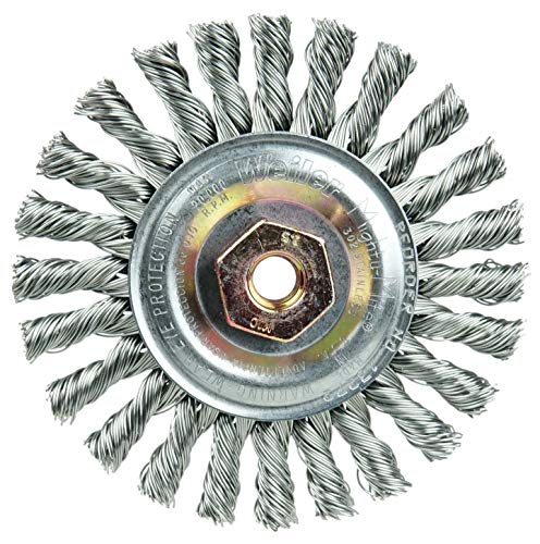 Image of Weiler 13272 Cable Twist Knot Wire Wheel 4 inch, .020 inch Stainless Steel Fill, M10X1.50 Nut, Made in the USA (Pack of 5)