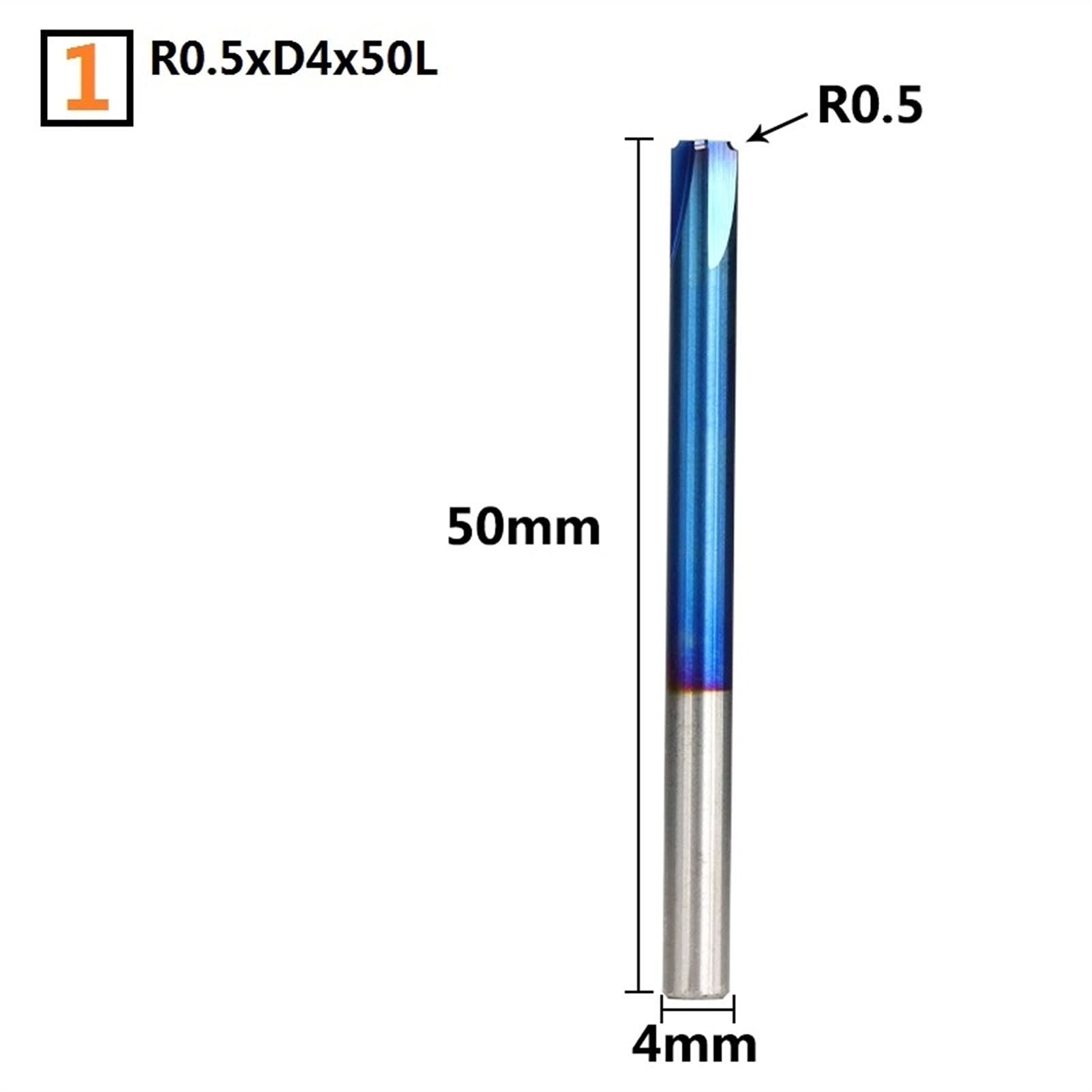 DINGGUANGHE-CUP Rounding End Mill R0.5-R5.0 Chamfer End Mill Carbide Milling Cutter CNC Router Bit Steel (Cutting Edge Length : R0.5xD4x50L)