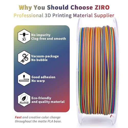 Image of ZIRO Rapid Color Changing PLA, Matte Twist Effect Multi-Color Filament 1.75mm, Dyanmic Rainbow 3D Printer Filament, Fast Color Change Matte PLA Stripes Series, Fit Most 3D Printer,Carnival Stripes
