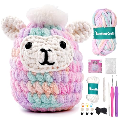 Wadukud Crochet Kit for Beginners, DIY Crochet Animal Kit for Adults and Kids, Crochet Starter Kit with Step-by-Step Video Tutorials for Holiday Gift (Alpaca)
