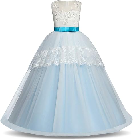 Amazon Co Jp 子供ドレス ロングドレス 女子レースのドレスウェディングドレスの女の子のプリンセスドレスパーティーコスチュームブルー 演奏会 フォーマル 入園式 結婚式 ワンピース 色 青 Size 130cm 服 ファッション小物