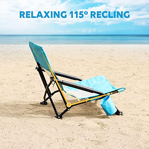 TOBTOS Silla Baja de Playa para Adultos Paquete de 2, Plegable con Porta Vasos y Bolsa de Transporte, Resistente para Exterior, Camping y Playa miniatura 7