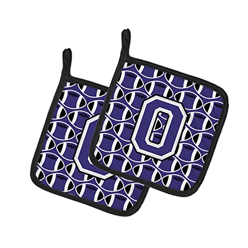Caroline's Treasures CJ1068-OPTHD Letter O Football Purple and White Pair of Pot Holders Kitchen Heat Resistant Pot Holders Sets Oven Hot Pads for Cooking Baking BBQ, 7 1/2 x 7 1/2