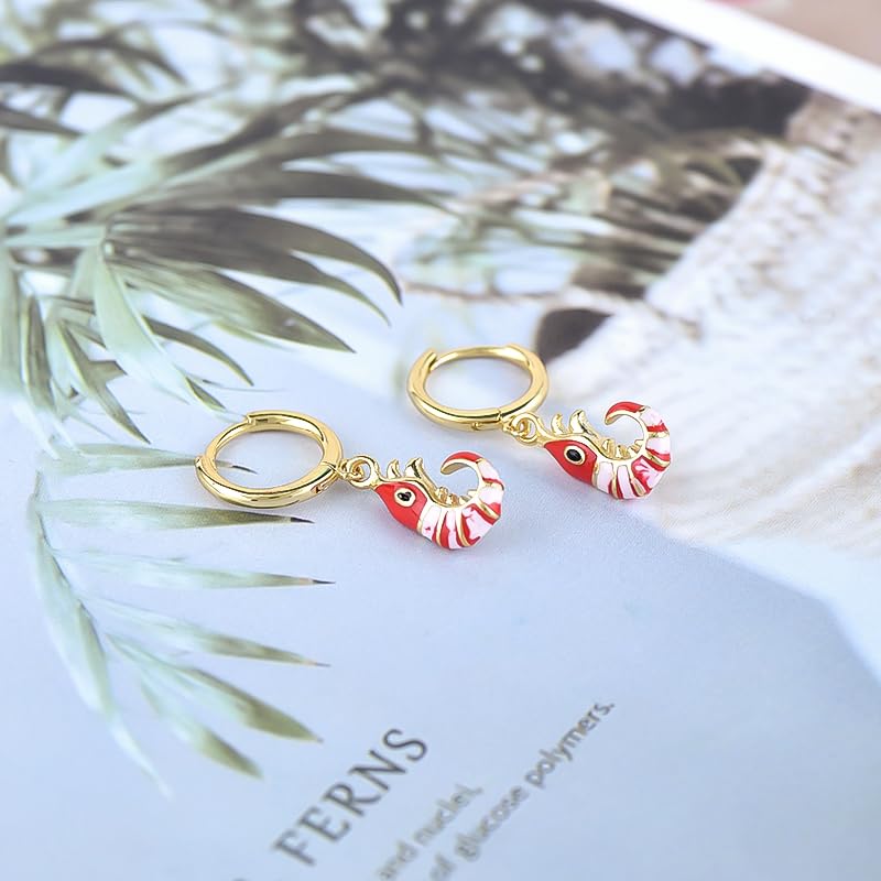 Crystal Pendant Hoop Earrings for Women, 925 Sterling Silver Needle Crystal Pendant Starfish, Sea Shrimp Earring Jewelry4