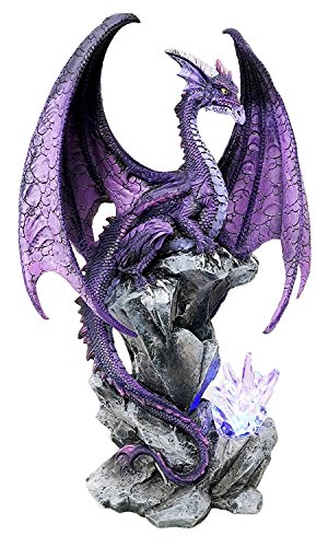 Ebros Large Hoarfrost Twilight Dragon Guarding LED Night Light Crystal Elements Statue 18