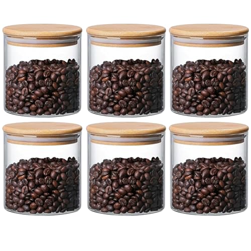 Image of Glass storage jars with wooden lid - 685 ml, Food Storage Containers Set with Air tight bamboo lid Spice Jars Set Candy, Cookie, Rice, Sugar, Flour, Pasta, Nuts (685ML JARS, 6 PCS)