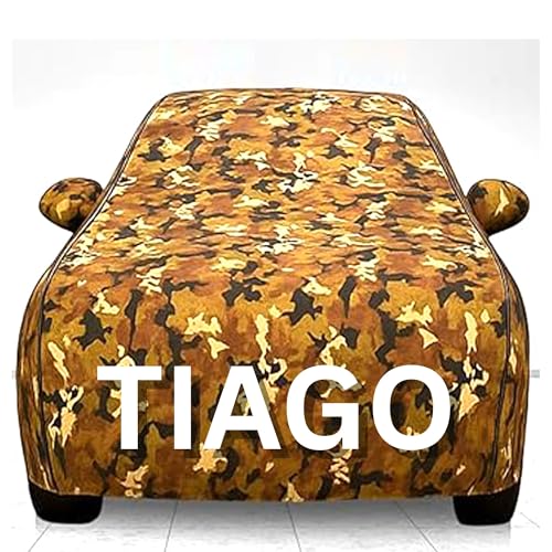 Image of 100% Waterproof Car Cover for Tiago UV Protection, Dustproof, Windproof | Custom Fit with Mirror Pockets, Belt & Buckle | All Weather Outdoor Body Cover (Jungle, Tiago)