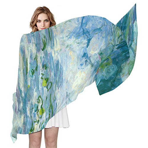 WIHVE Womens Scarf Monet Water Lilies Willow Floral Spring Silk Head Scarf Ladies Hair Neck Shawl Wrap3