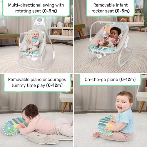 image for Ingenuity SimpleComfort Piano Playtime 4-in-1 Baby Swing & Rocker, Soo