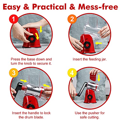 Cheese Grater Rotary, Rotary Grater For Kitchen, Kitchen Grater Vegetable Slicer With 3 Drum Blades, Fast Cutting Cheese Shredder For Vegetables And Nuts #TOP6