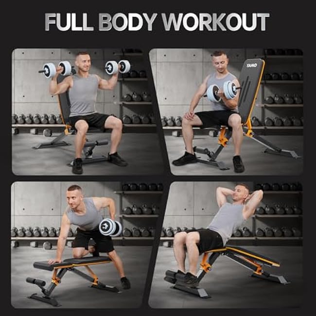 YAMO Adjustable Foldable Weight Bench for Home Gym, Full Body Workout Bench with Fast Folding, 660lbs Weight Capacity, Incline Decline Flat Exercise Bench