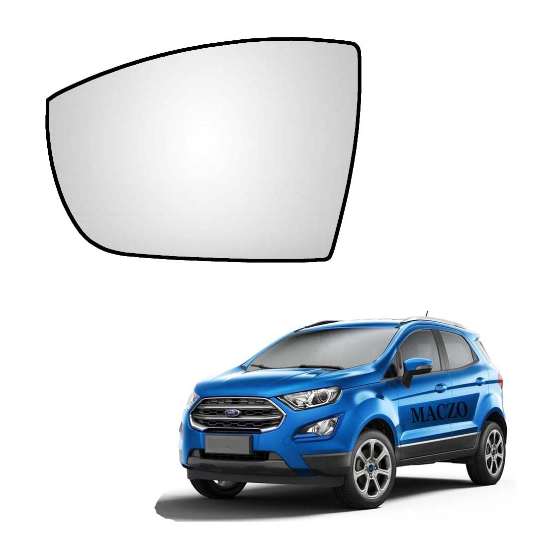 MACZO - orvm Left (Passenger) Side Rear View Mirror Glass for Ford Ecosport 2013-2021 Model