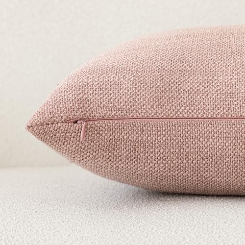 Image of Foindtower Set of 2 Decorative Textured Burlap Linen Throw Pillow Covers Farmhouse Boho Cushion Cover Solid Accent Pillowcase for Couch Sofa Bed Living Room Home Decor,20x20 Inch,Dusty Pink