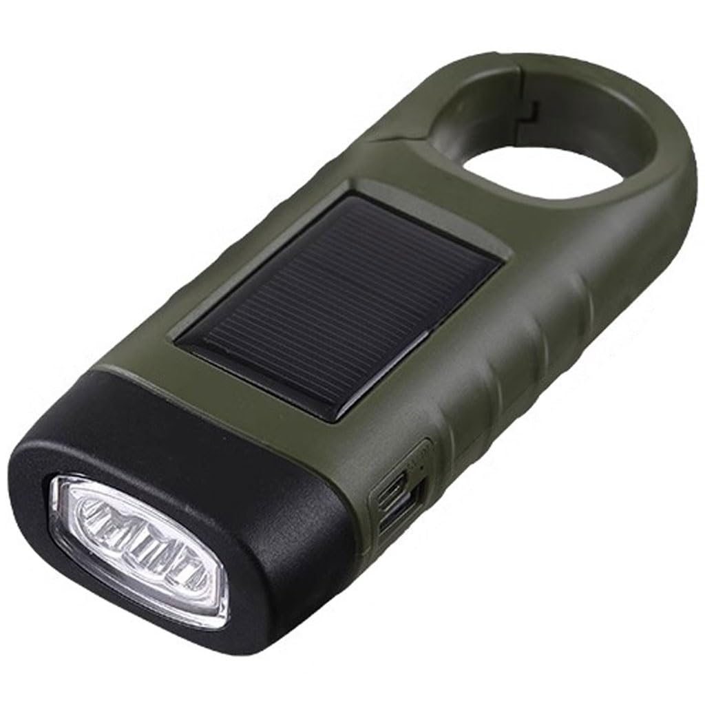 Torcia ad Energia Manuale Torcia elettrica a manovella alimentata ad energia Solare, Piccola Torcia elettrica Portatile a Dinamo, per attività all'aperto, Sport, Escursionismo(Army Green,14.5cm*2)