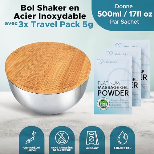 Nuru Platinum Massage Gel Powder Set | 3 x Massage Powder 5g Beutel | 1 x Schalen 500ml