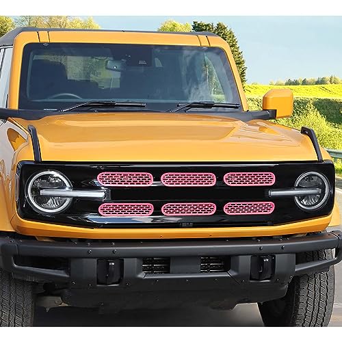 Image of Jimen Compatible with Ford Bronco 2021-2023, 6PCS Front Grille Inserts Mesh Grill Cover Exterior Trim Accessories (Pink)