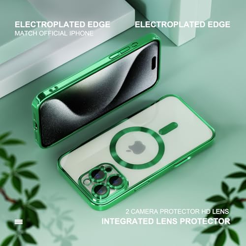 Image of Misea Magnetic for iPhone 16 Pro Max Case Compatible with MagSafe Green | [Never Yellowing] [Military Drop Protection] Full Camera Lens Protector Plating Soft Clear Phone Case for Women, Green